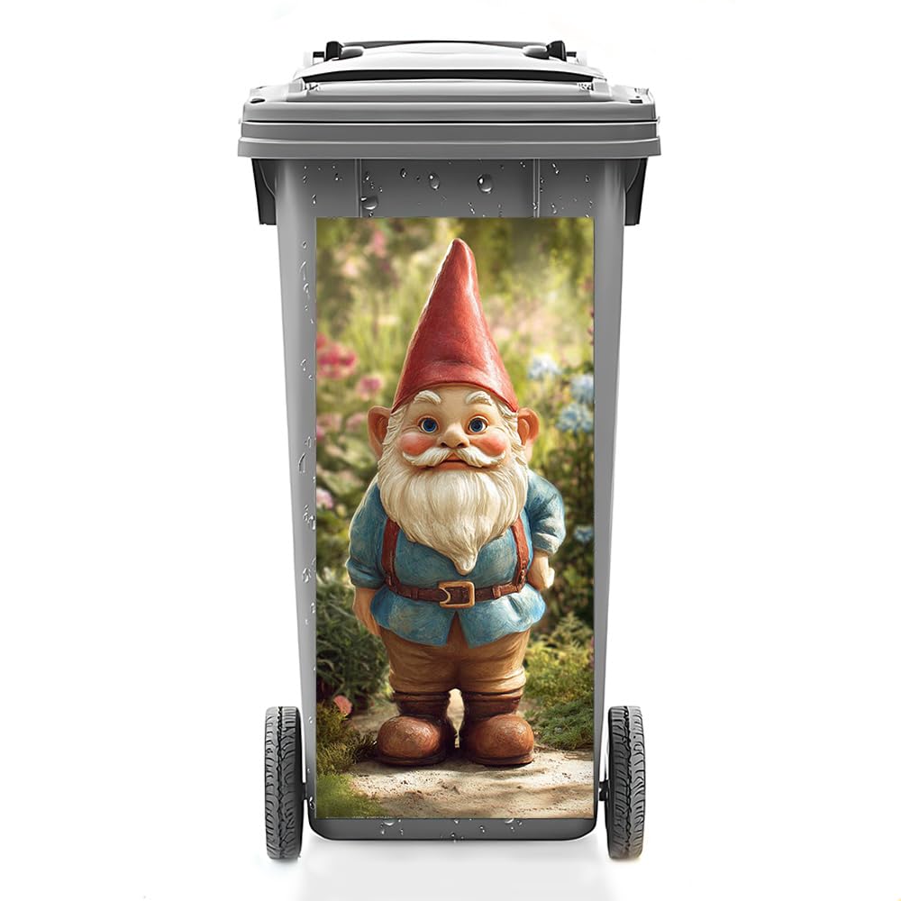 Photo 1 of 14.6x32.3 Inch Trash Can Cover Garden Gnome Statue Design Outdoor Garbage Bin Decoration Sticker Wrap