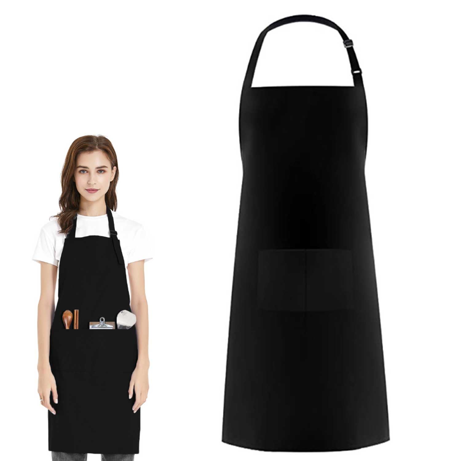 hzbaiyi Kitchen Apron Adjustable Bib Apron with 2 Pockets, Unisex Cooking Aprons for Home Kitchen, Baking, Restaurant, Coffee house Baking Gardening BBQ (Black)