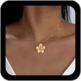 Erimberate Bohemian Flower Choker Necklace Gold Floral Petal Chain Necklaces Hammered Metal Floral Pendant Necklace 3D Flower Petal Collar Necklaces Jewelry for Women