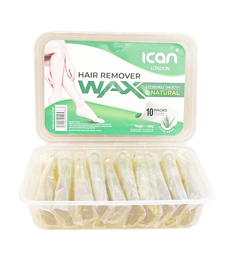 ican London Extremley Smooth Natural Hair Remover Warm Wax (10 x 50g packets, Aloe Vera)