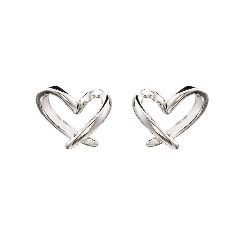 Minimalist Heart Sterling Silver Earrings for Women Girls Teens Charm Hollow Love Hearted Stud Tiny Small Cartilage Tragus Post Pin Hypoallergenic Pierced Ear Jewelry Birthday Valentine's Day Gifts