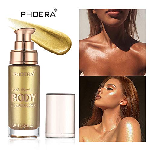 All-over Body Face Luminizer Shimmer Body Liquid Highlighter Makeup Cream Dewy Glow Shine Body Moisturizer Make Up Brighten Illuminator for Smooth Shimmer Face Contour Makeup (102 Metallic Gold)