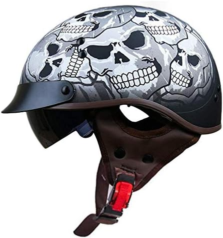 半帽 オートバイのヘルメット レトロハーレーハーフヘルメットファッションカップルクルーザーハーフヘルメット Abs取り外し可能な帽子の上 目に見えないゴーグル ホワイトスカルキャップスタイル Dot認定 Ospacp Org Ar
