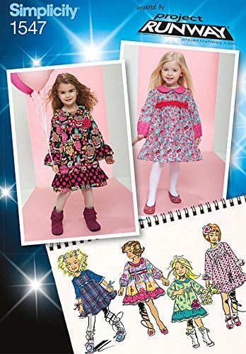 Simplicity Pattern 1547 Toddlers Dress with Ruffle and Trim Variations Project Runway Size 1/2-1-2-3