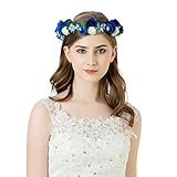 AWAYTR Flower Wreath Headband Crown Floral Garland for Festival Wedding (Dark blue&Royal blue&White)