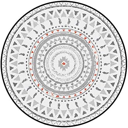 Grey Nordic Triangle Pattern Round Area Rug, Hypoallergenic Soft for Skin Touch Antiskid Design Protect for Home Floor Bedroom Living Room Kitchen 4ft