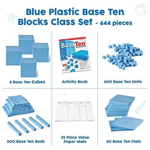 hand2mind Blue Plastic Base Ten Blocks Complete Set, Place Value Blocks
