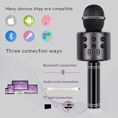 Wireless Bluetooth Karaoke Microphone for Kids Adults, Wrystte 5 in 1 Portable Handheld Karaoke Machine for 4-15 Year Old Girls Boys Birthday Xmas Party(Black)