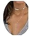 Tupai Fashion Women Girls Thin Layered Sequins Choker Necklace Lady Long Chain Pendant Necklace (Silver)