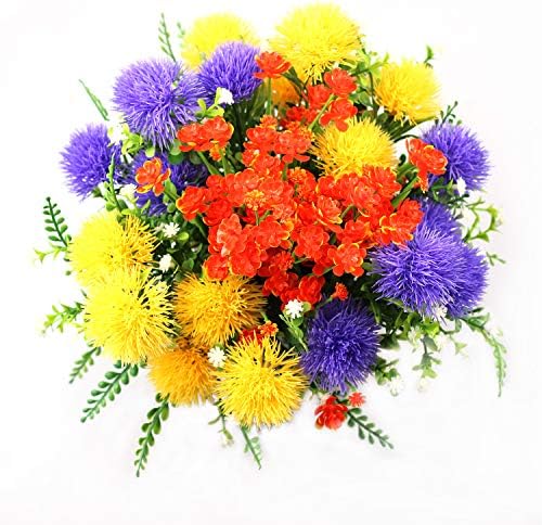 6 Pcs Artificial Flowers, Fake Orange Daffodils Flowers, Fake Yellow Hydrangea Flowers, Faux Purple Gypsophila Flowers 2pcs each for Indoor Outside Hanging Planter Home Kitchen Office Wedding Décor…