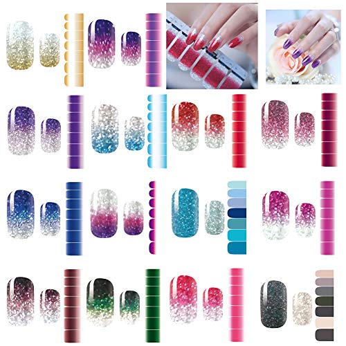 14 Sheets Nail Stickers Pure Color Shine Full Wraps Nail Art Adhesive Decals Nail Art Tips 