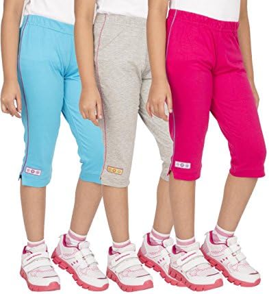OCEAN RACE Girls attarctive Colors Cotton Capris(3/4 Th Pant)-Pack of 3