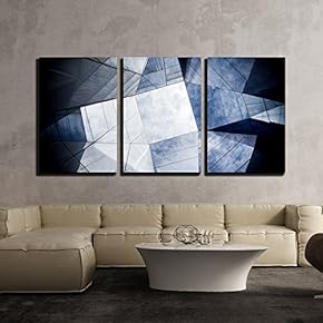 3 Piece Canvas Wall Art - Reflection of Sky and Clouds on Architecture with Glass Wall - Modern Home Art Stretched and Framed Ready to Hang - 16"x24"x3 Panels