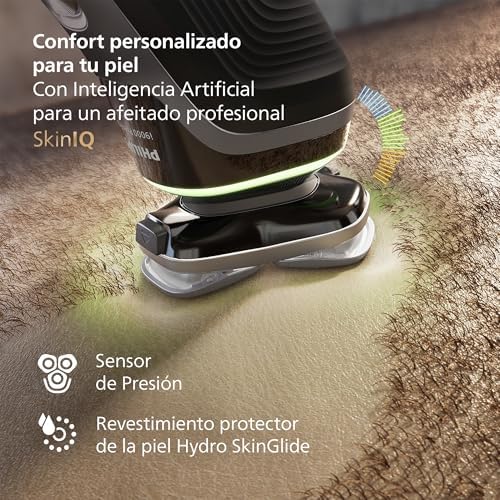 i9000 Prestige, Afeitadora Eléctrica Hombre, Máquina de Afeitar Barba en Seco y Húmedo, Tecnología SkinIQ, Base de Carga, Recargable, Estuche de Viaje, Centro de limpieza, XP9202/30