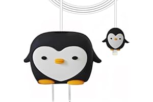 KIRDEIVY Compatible with Apple 20W/18W USB-C Adapter Charger, 3D Cartoon Protective Case for iPhone 20W USB-C Power Adapter Charger Fast Lightning Cable Cable Cover (Black Penguin)