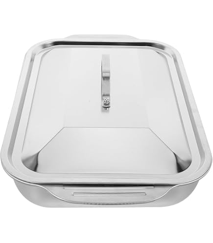 Plat De Cuisson Inox Rectangulaire Avec Couvercle - 41x24.5cm Pour Grill Poisson Légumes - 9