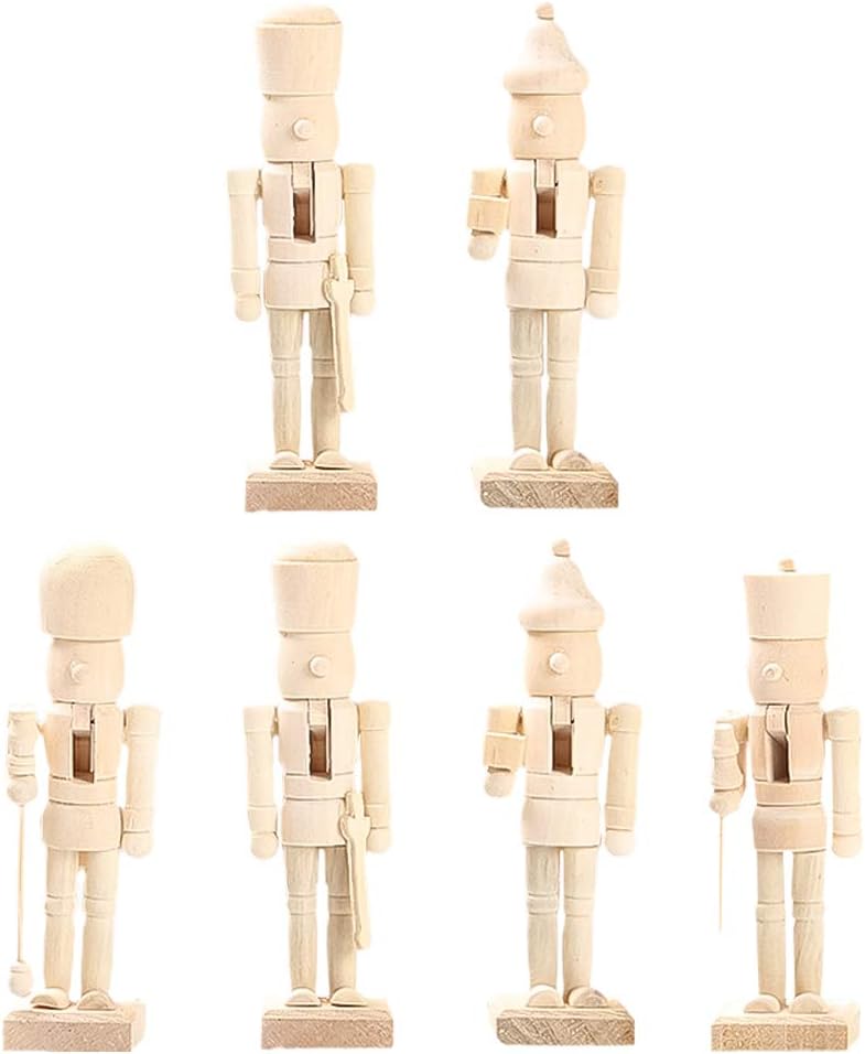 Nutcrackers - ABOOFAN 6Pcs Christmas Wooden Unfinished Nutcracker Figurines DIY Blank Unpainted Nutcracker Puppet Walnut Soldier Ornament Decoration