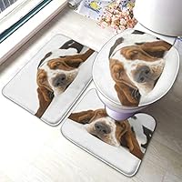 YIXKC Bath Mat Set 3pc Basset Hound Non-Slip Bathroom U-Shaped Contour Rug, Mat and Toilet Lid Cover