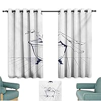 DONEECKL Kids Room Curtains Wine Young Beautiful Woman Relaxing on The Bathroom with Glass of Wine Drawing Art Noise Reducing Curtain W55 xL63 Dark Blue Red White