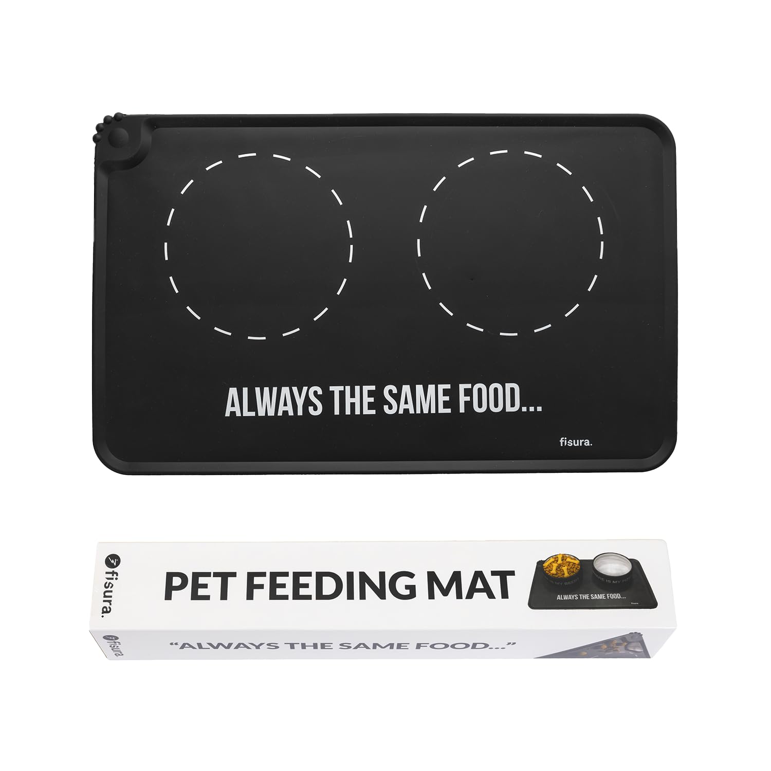 Fisura – Feeding Mat "Always". Original Silicone Feeding Mat. Non-slip and Waterproof Feeding Tray Mat. 49.5 cm x 26.5 cm. Ideal for pets who like their space tidy and owners who value design.