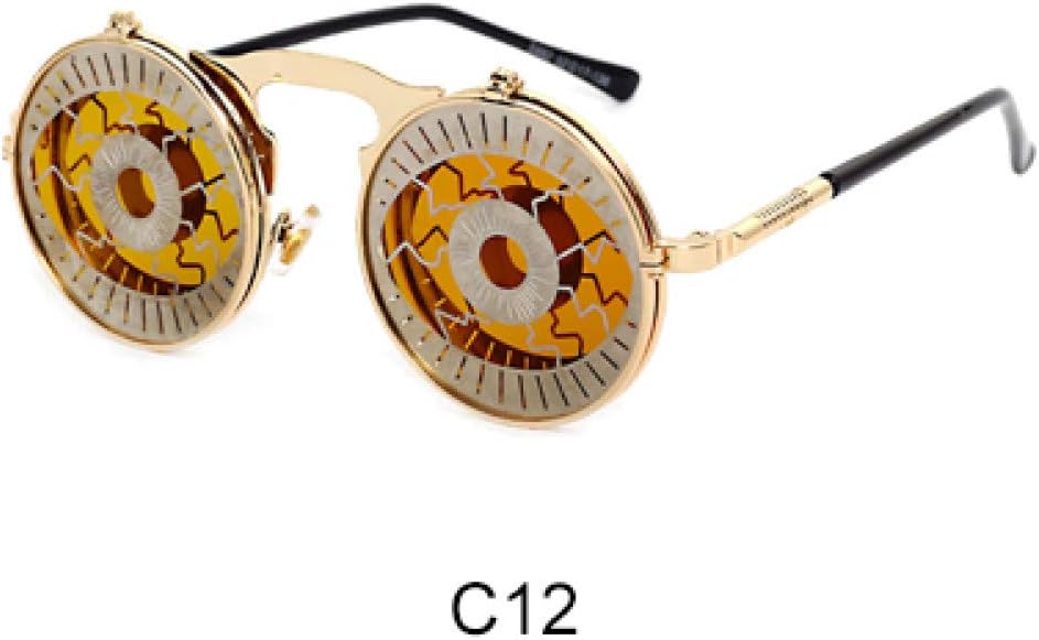 HUYANJING Unique Steampunk Sunglasses Men Women Designer Round Flip Up Sun Glasses Clip Uv400 Vintage Retro Hip Hop Sunglass