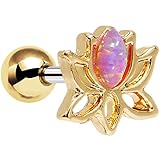 Body Candy Women's Stainless Steel Pink Synthetic Opal Lotus Tragus Cartilage Earring 16 Gauge 1/4
