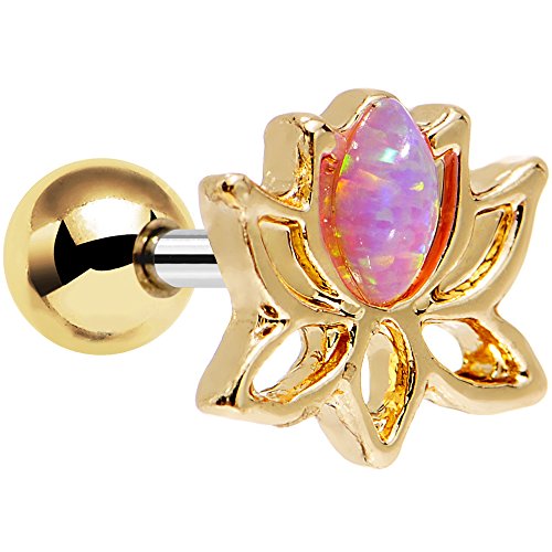 Body Candy Women's Stainless Steel Pink Synthetic Opal Lotus Tragus Cartilage Earring 16 Gauge 1/4 Body Piercing Barbell, One Size