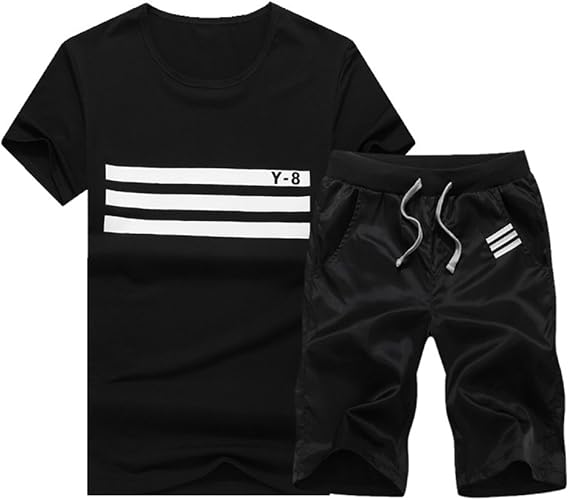 Amazon Wiboyjp メンズ セットアップ 夏 ボーダー Tシャツ スウェット ジャージ セットジャージ 半袖 上下 パンツ トレーニング 上下セット セット ブルー ブラック グリーン Tシャツ カットソー 通販