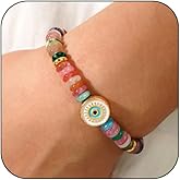AIETUE Evil Eye Bracelets For Women, Boho Colorful Gemstone Beaded Enamel Bracelet Charm Natural Stone Summer Beach Lucky Jewelry Gift