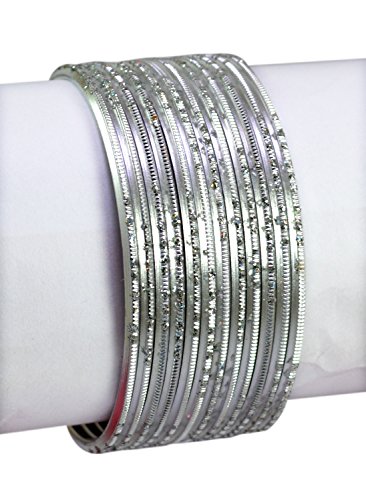 1 Set of 12pcs Indian Ethnic Bollywood Bridal Metal Bangles / Chudi Jewelry (Silver)