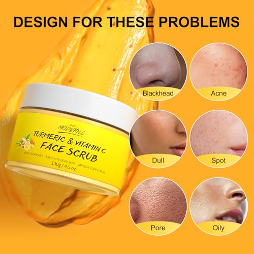 Vitamin C and Turmeric Face Scrub Cream Organics Microdermabrasion Facial Scrub Exfoliating Clears Blackheads Improve Dark Spot Acne with Strawberry Extract Exfoliator 130g/4.5oz