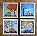 Early Bronco, drink coasters, Fine Art Coasters, set of 4, Artist signed, 1960's to 1970's, box bronco, wood, classic cars, car, truck, fathers day, gift, man, men, present