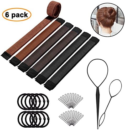 6 Pieces of Hair Band Accessory Set,Hair Bun Maker,Hair bands, U Shaped Pins and Tail Hair Styling Maker for Girls and Women