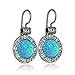 Antique Look 925 Sterling Silver Created Blue Fire Opal Earrings with Ornate Floral Design & Secure Backs
