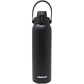 New Aquatix (Black, 32 Ounce) Pure Stainless Steel Double Wall Vacuum Insulated Sports Water Bottle Convenient Flip Top Cap with Removable Strap Handle - Keeps Drinks Cold 24 hr/Hot 6 hr