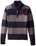 U.S. Polo Assn. Big Boys' 1/4 Zip Striped Sweater, Classic Navy, 14/16