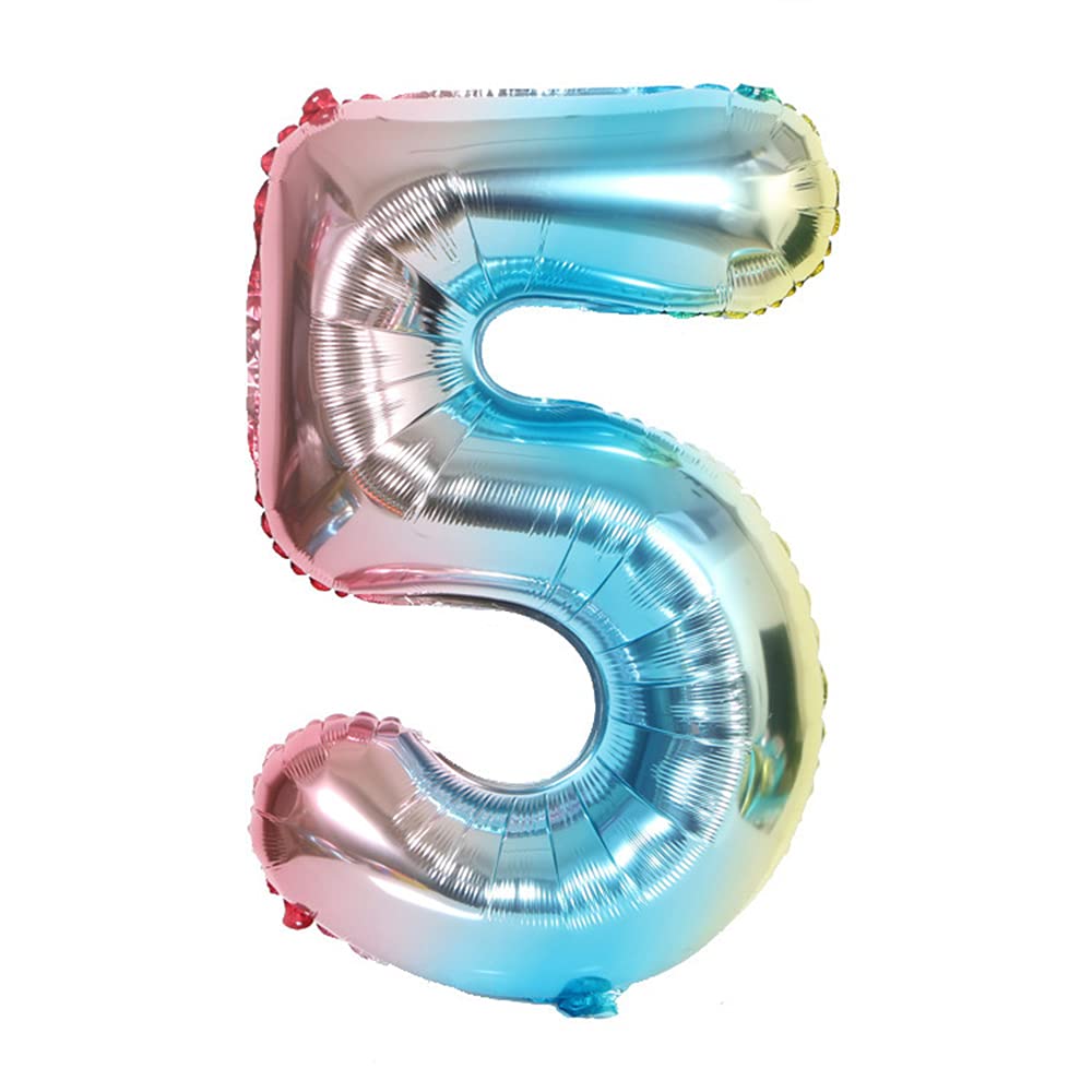 ANCLLO 32 Inch Number Balloons Foil Ballon Rainbow Gradient Digit Ball Colorful Wedding Birthday Party Decoration-Number 5