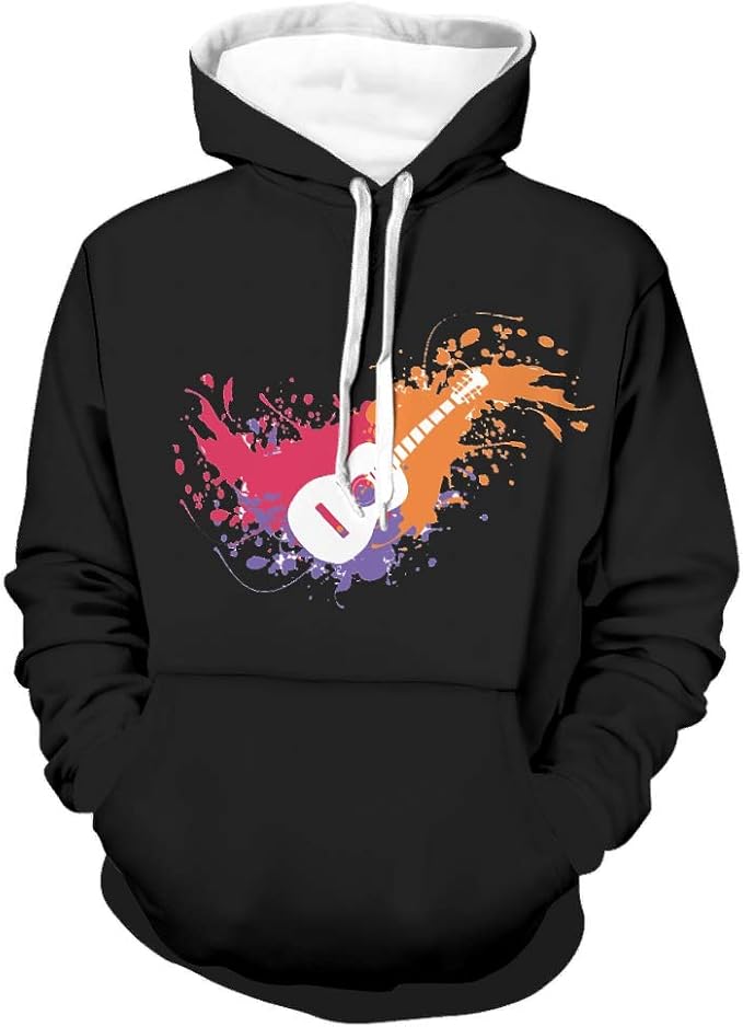 Men Guitar Music Hoodies Musical Instrument Vintage with Pocket Comfortable Sweatshirt Amazon