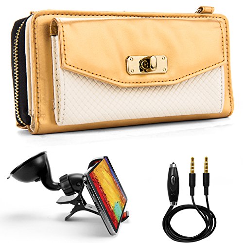 Venice Wallet Clutch Bag Carrying Case For Nokia Lumia Smartphones (Windows Mobile & Android Phones) + Auxiliary Cable + Windshield Car Mount