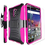 ZTE MAX DUO LTE Case,IDEA LINE INC(TM)For ZTE MAX DUO 4G LTE Heavy Duty Armor Shock Proof Dual Layer Holster Locking Belt Swivel Clip with Kick Stand + Stylus Pen + HD Screen Protector(Hotpink/Black)