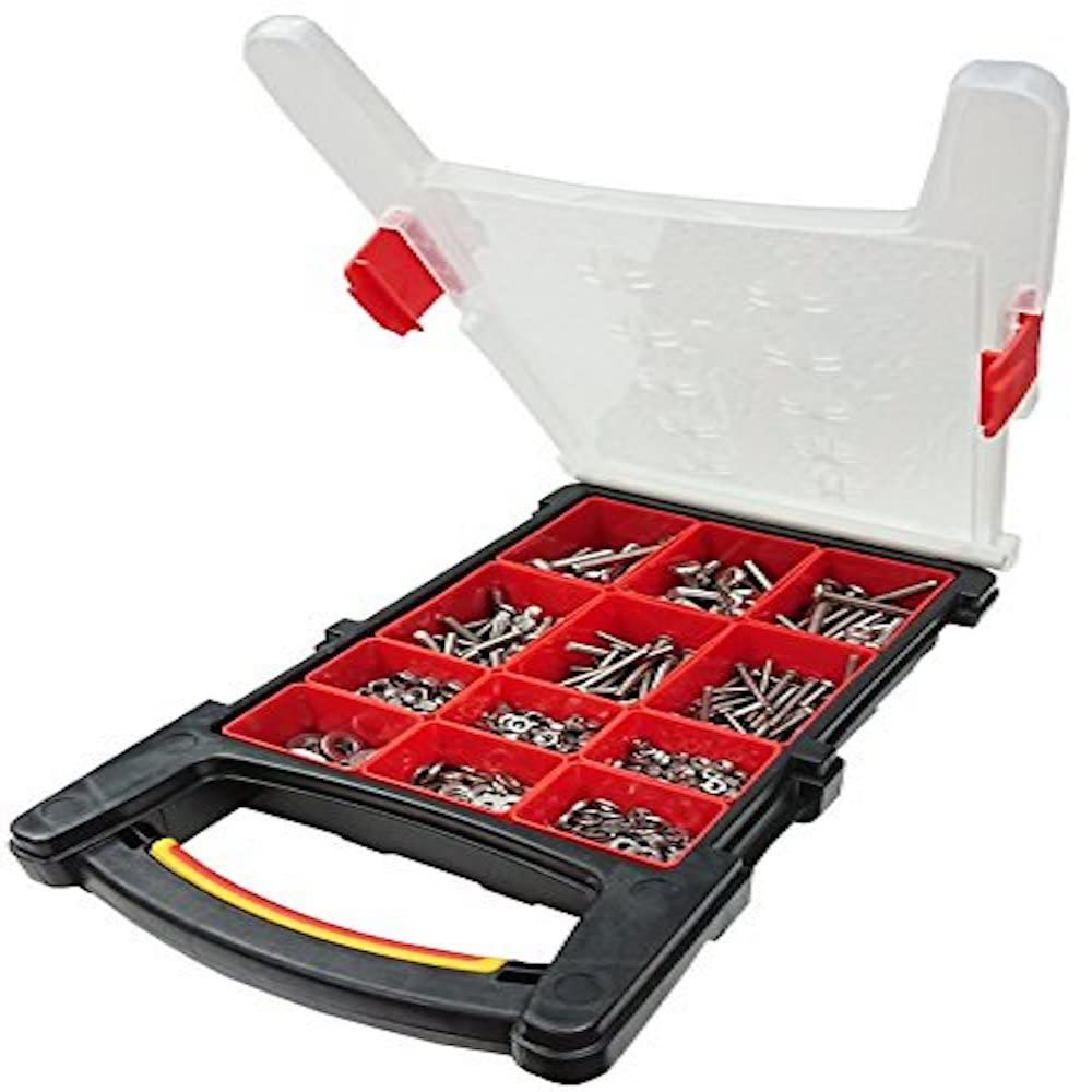 Merriway BH06617 (780 Pcs) Assortment of BZP Machine Screws, Hex Nuts & Flat Washers in a 12 Compartment Carry Case - Pack of 780 Pieces