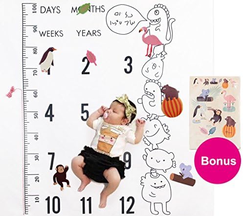 Baby Milestone Blanket Photo Props for Infants &amp; Toddlers, Reusable Newborn Shower Ruler with Animal Cards Baby Monthly Photography Backdrop Set (40'x41')
