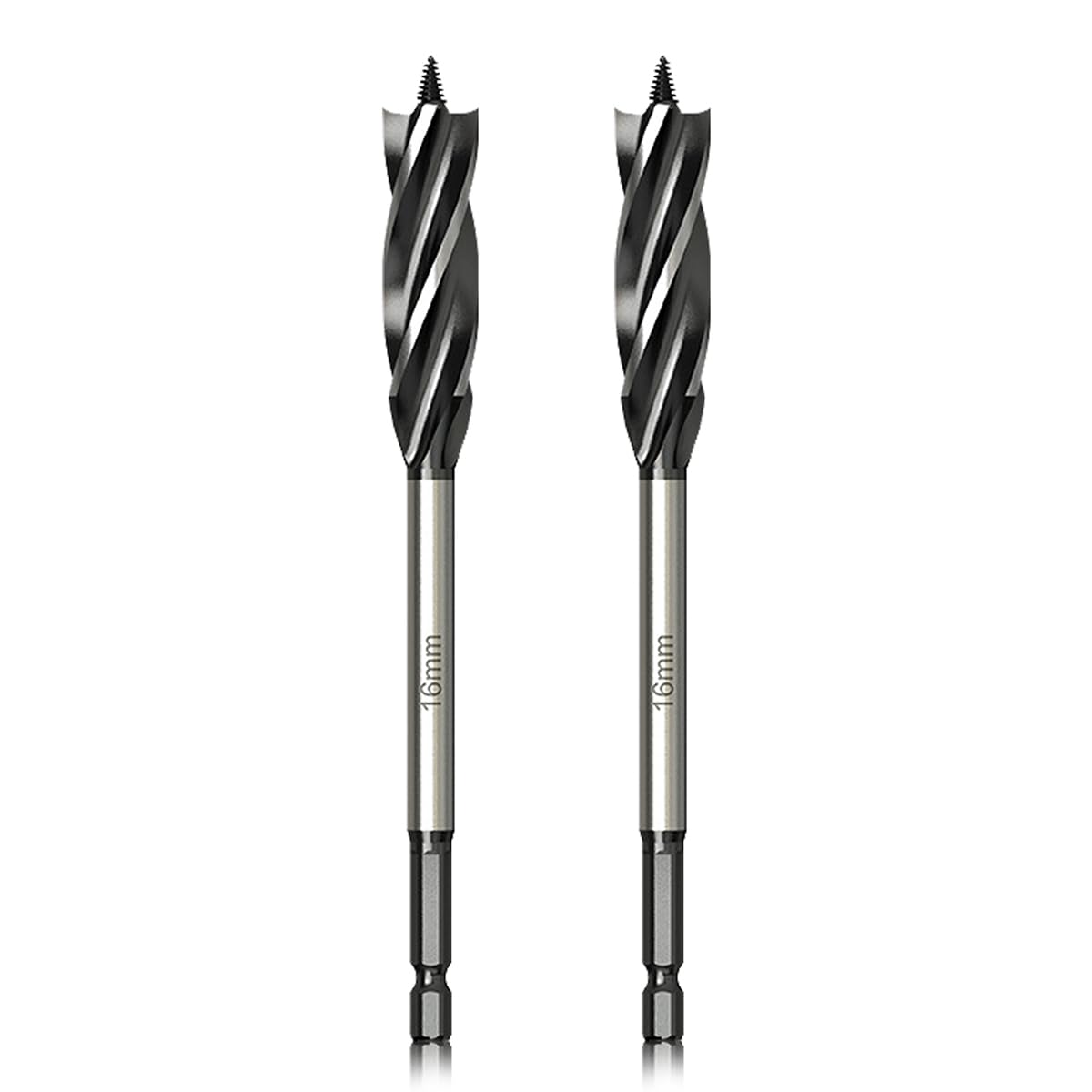 Meccion Wood Drill Bit 16mm x 165mm x 2pcs Professional Self Feed Speed Auger Woodworking Hole Drill Bit with 1/4 Inch Hex Shank