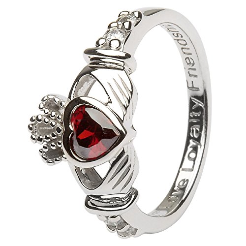 January Birth Month Silver Claddagh Ring LS-SL90-1 - Size: 8.5 Made in Ireland.