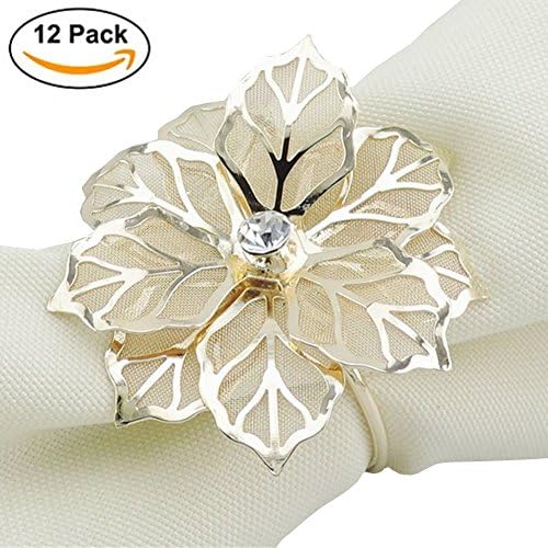 Elinq Set of 12 Napkin Holder 3D Flower Napkin Rings Handmade Serviette Buckle Holder for Wedding, Party, Dinner