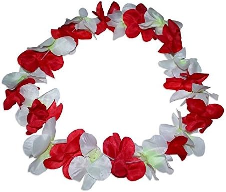 Large 100cm Party Hawaiian Lei's, Dress Ups, Flower Wreith-10pce White &amp; Red