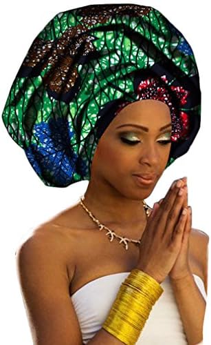Chien Multi-color Urban Ladies Hair Accessory Headband,Bazin Wax Print Wrap Tie Scarf, African Head Scarf Gele Ipele Extra Long 70”x20” (Color 04)