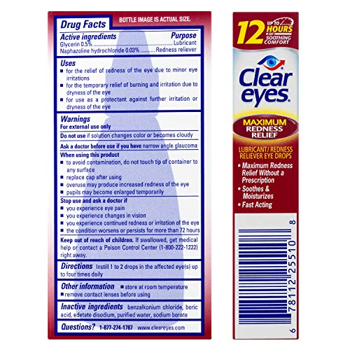 Clear Eyes Maximum Strength Redness Relief Eye Drops, Red Eye Relief, 1
