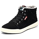 VILOCY Men's Warm Suede Leather Snow Boot Fur Lined Lace Up Ankle Sneakers High Top Shoes