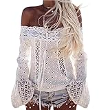 Joint Women Boho Blouse, 2018 Summer Off Shoulder Long Sleeve Lace Loose Tops T-Shirt (Medium, White)